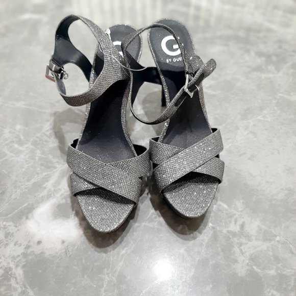 G by Guess Shoes - G By Guess Gray Sparkle Cross Strappy Stiletto Dress Women's Shoes SZ 9.5